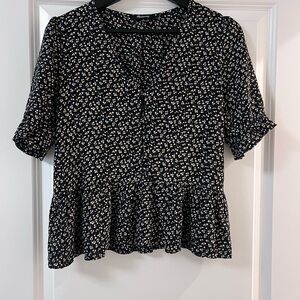 Madewell Floral Black Peplum Top